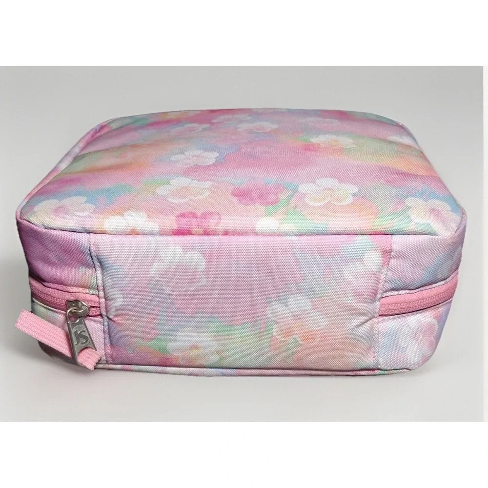 JanSport Lunch Break Bag Pink Floral Watercolor Chenille K Patch